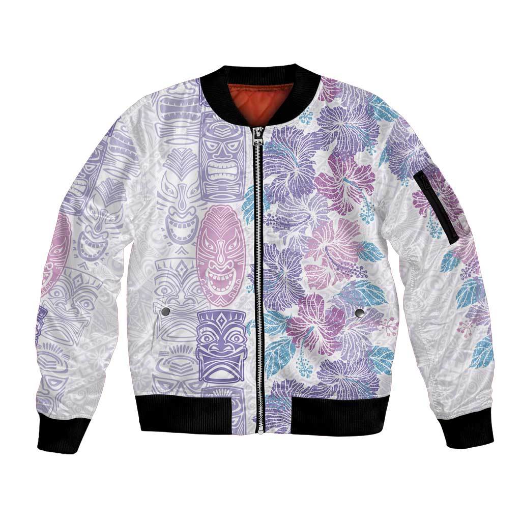 Christmas Aloha Hawaii Tiki Sleeve Zip Bomber Jacket Hibiscus Winter Colors LT7 Unisex Lavender - Polynesian Pride