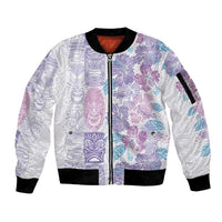 Christmas Aloha Hawaii Tiki Sleeve Zip Bomber Jacket Hibiscus Winter Colors LT7 Unisex Lavender - Polynesian Pride