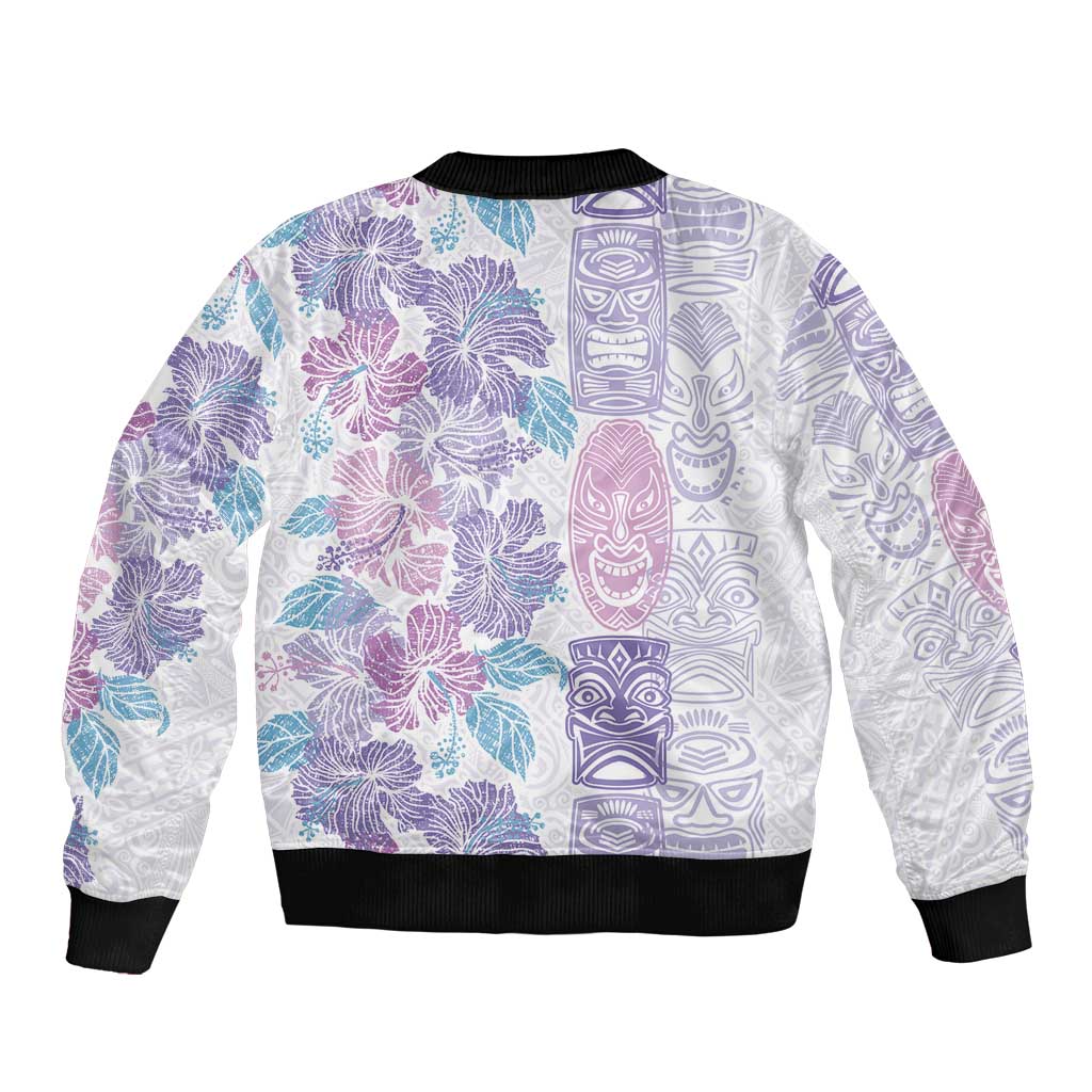 Christmas Aloha Hawaii Tiki Sleeve Zip Bomber Jacket Hibiscus Winter Colors LT7 - Polynesian Pride