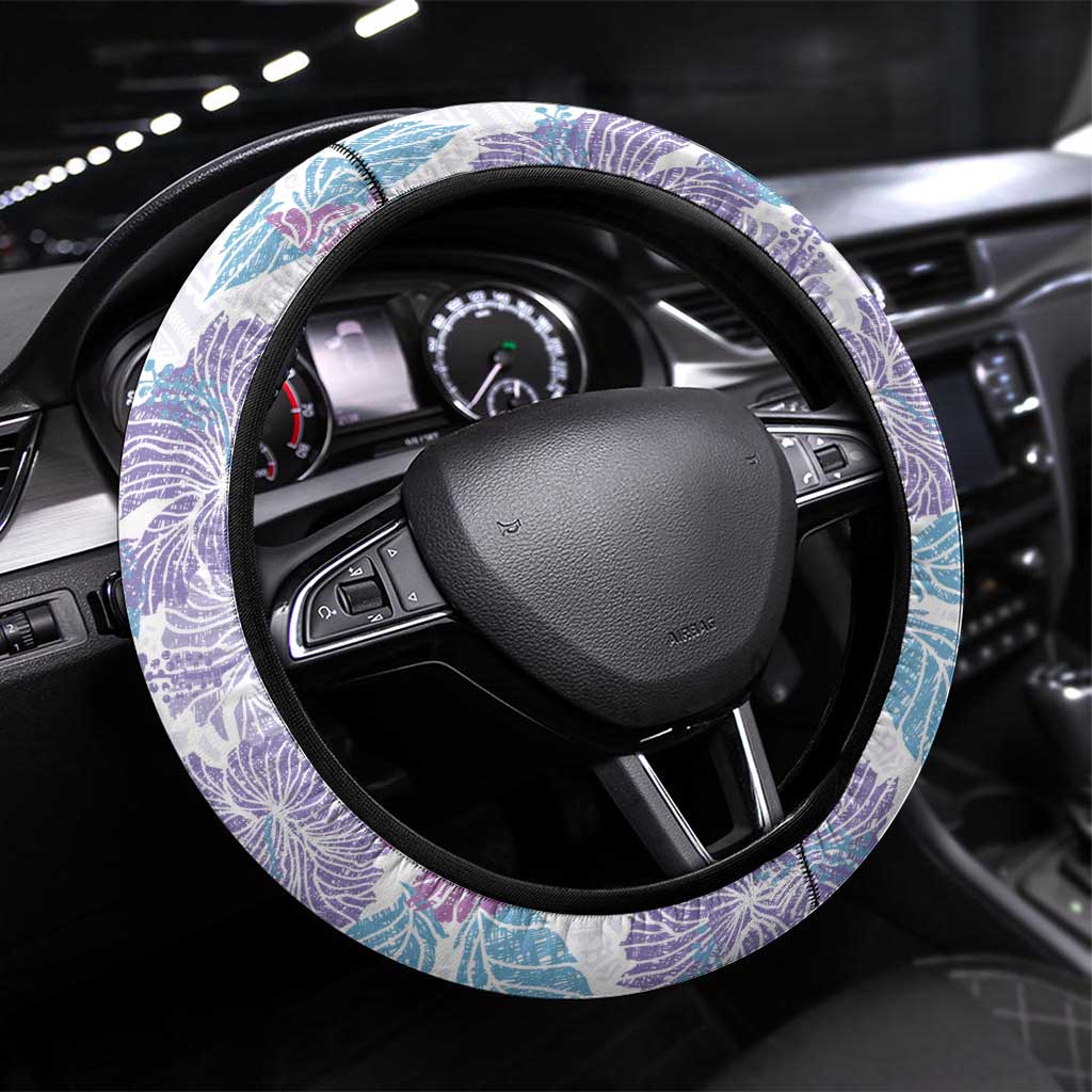 Christmas Aloha Hawaii Tiki Steering Wheel Cover Hibiscus Winter Colors LT7 Universal Fit Lavender - Polynesian Pride