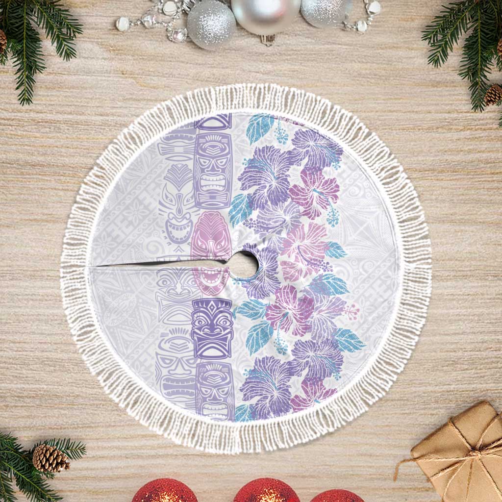 Christmas Aloha Hawaii Tiki Tree Skirt Hibiscus Winter Colors LT7 Fringed Lavender - Polynesian Pride