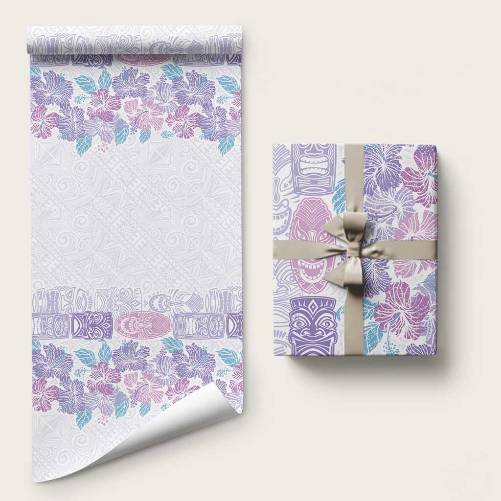 Christmas Aloha Hawaii Tiki Wrapping Paper Hibiscus Winter Colors LT7 58" × 23" Lavender - Polynesian Pride