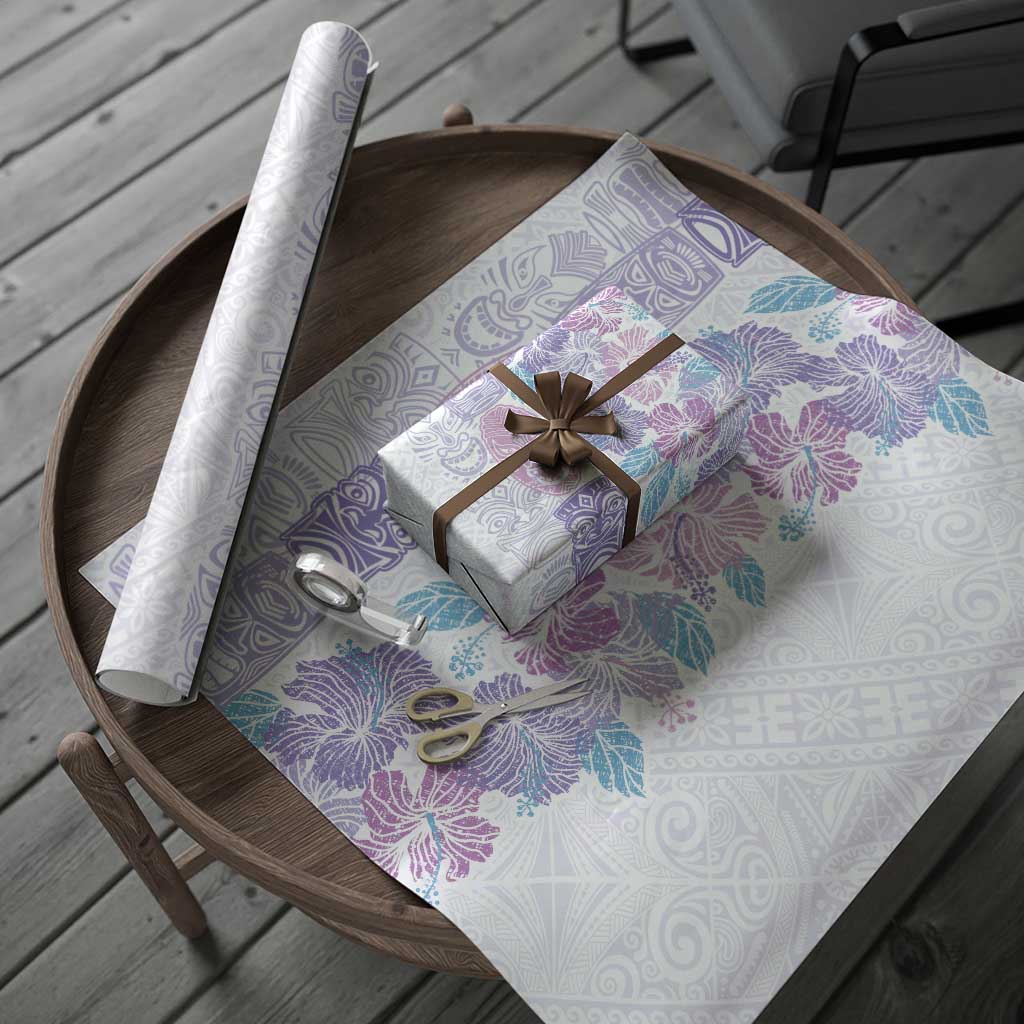 Christmas Aloha Hawaii Tiki Wrapping Paper Hibiscus Winter Colors LT7 - Polynesian Pride