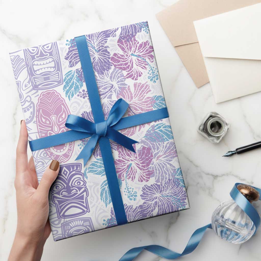 Christmas Aloha Hawaii Tiki Wrapping Paper Hibiscus Winter Colors LT7 - Polynesian Pride