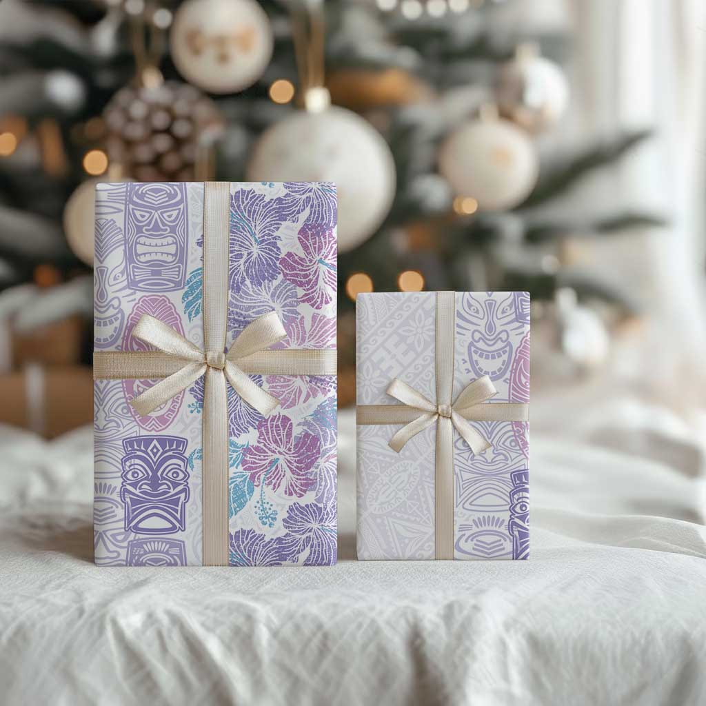 Christmas Aloha Hawaii Tiki Wrapping Paper Hibiscus Winter Colors LT7 - Polynesian Pride