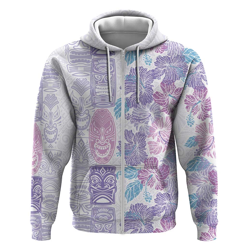 Christmas Aloha Hawaii Tiki Zip Hoodie Hibiscus Winter Colors LT7 Zip Hoodie Lavender - Polynesian Pride
