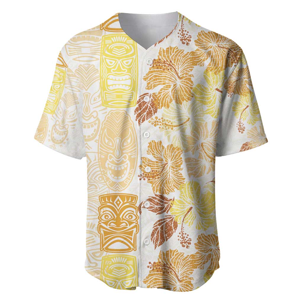 Christmas Aloha Hawaii Tiki Baseball Jersey Hibiscus Autumn Colors LT7 Yellow - Polynesian Pride