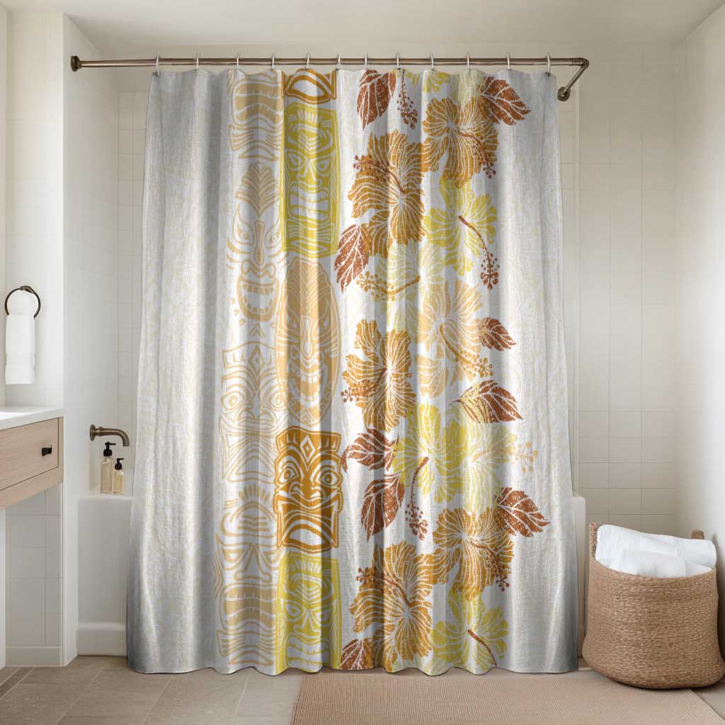 Christmas Aloha Hawaii Tiki Bathroom Set Hibiscus Autumn Colors LT7 Shower Curtain Only Yellow - Polynesian Pride