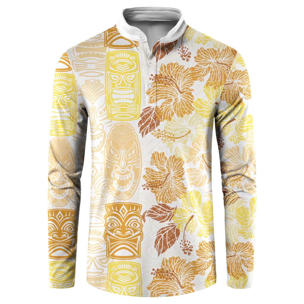 Christmas Aloha Hawaii Tiki Button Sweatshirt Hibiscus Autumn Colors LT7 Yellow - Polynesian Pride