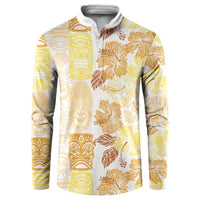 Christmas Aloha Hawaii Tiki Button Sweatshirt Hibiscus Autumn Colors LT7 Yellow - Polynesian Pride