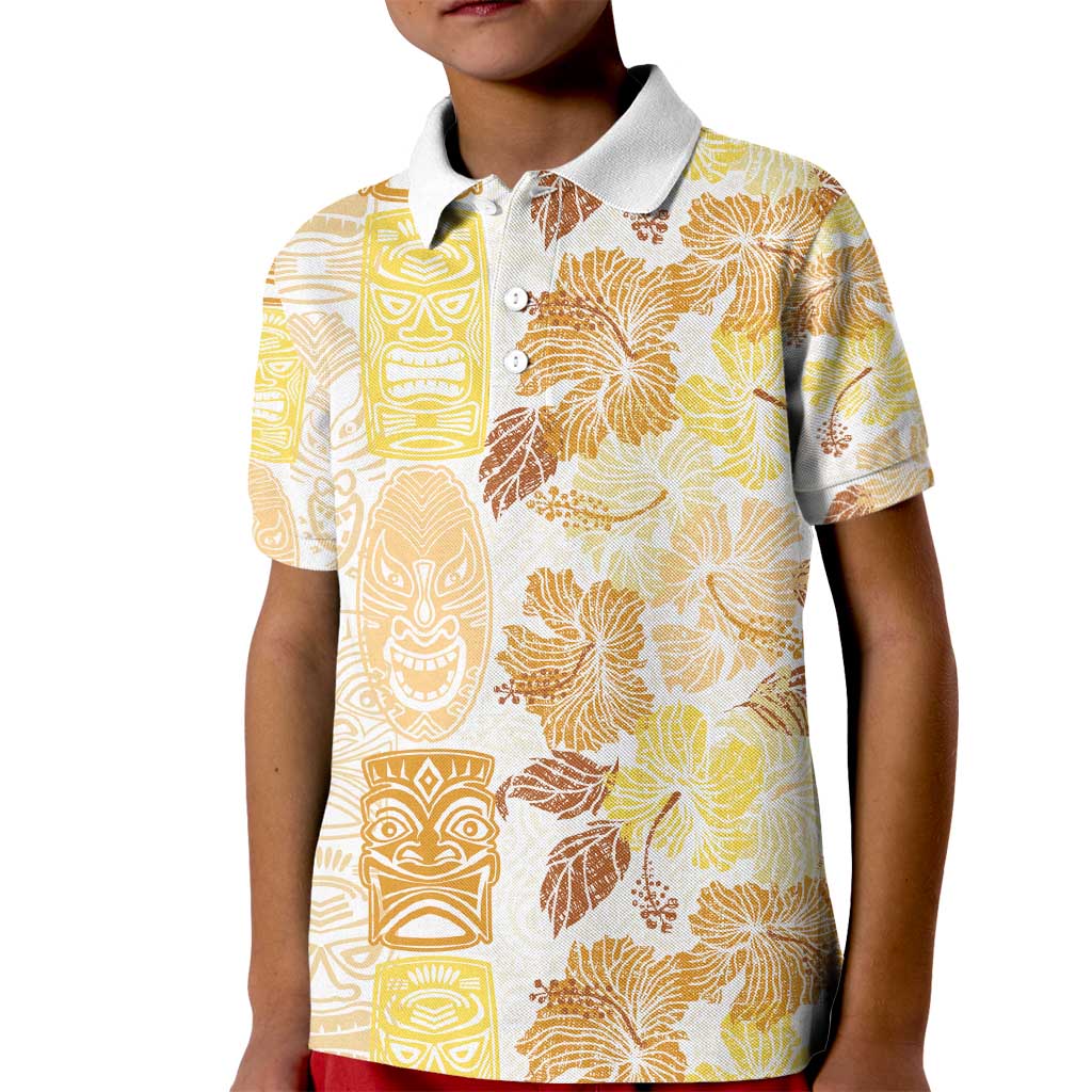 Christmas Aloha Hawaii Tiki Kid Polo Shirt Hibiscus Autumn Colors LT7 Kid Yellow - Polynesian Pride