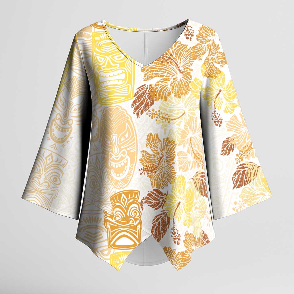 Christmas Aloha Hawaii Tiki Kimono Sleeve Blouse Hibiscus Autumn Colors LT7 Female Yellow - Polynesian Pride