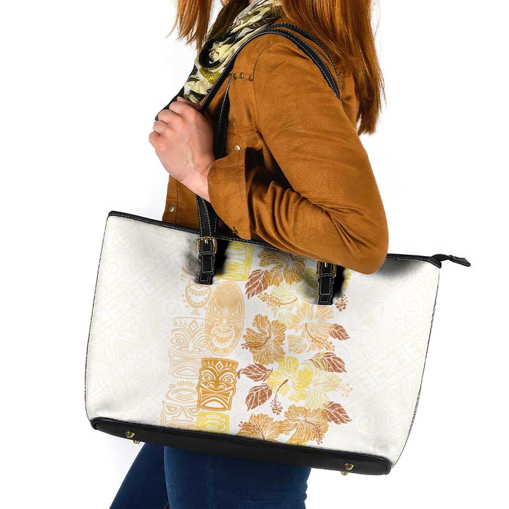 Christmas Aloha Hawaii Tiki Leather Tote Bag Hibiscus Autumn Colors LT7 Yellow - Polynesian Pride