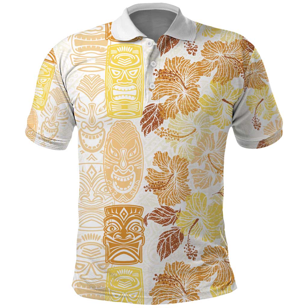 Christmas Aloha Hawaii Tiki Polo Shirt Hibiscus Autumn Colors LT7 Yellow - Polynesian Pride