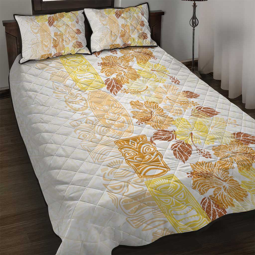 Christmas Aloha Hawaii Tiki Quilt Bed Set Hibiscus Autumn Colors LT7 Yellow - Polynesian Pride