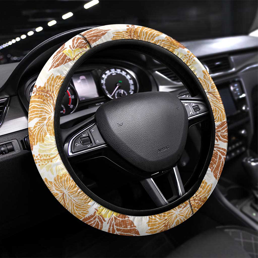 Christmas Aloha Hawaii Tiki Steering Wheel Cover Hibiscus Autumn Colors LT7 Universal Fit Yellow - Polynesian Pride