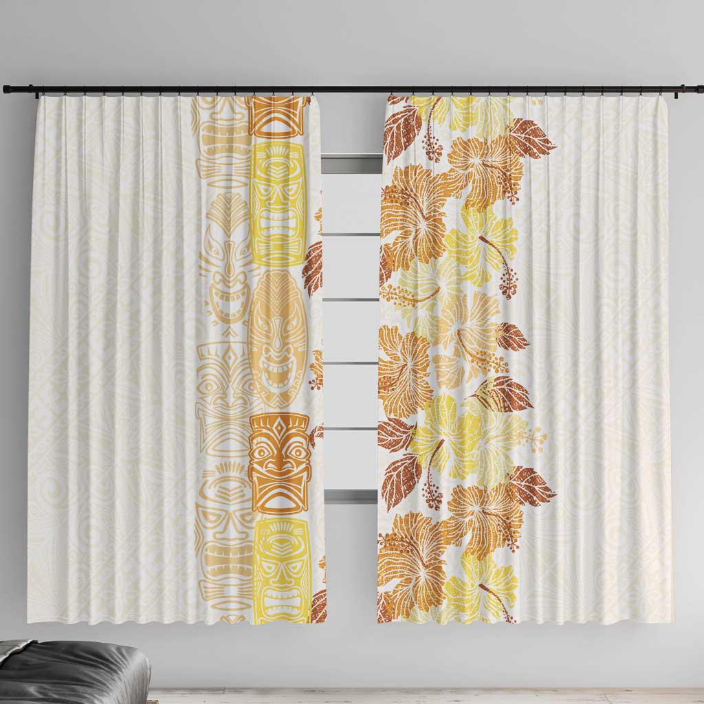 Christmas Aloha Hawaii Tiki Window Curtain Hibiscus Autumn Colors LT7 With Hooks Yellow - Polynesian Pride