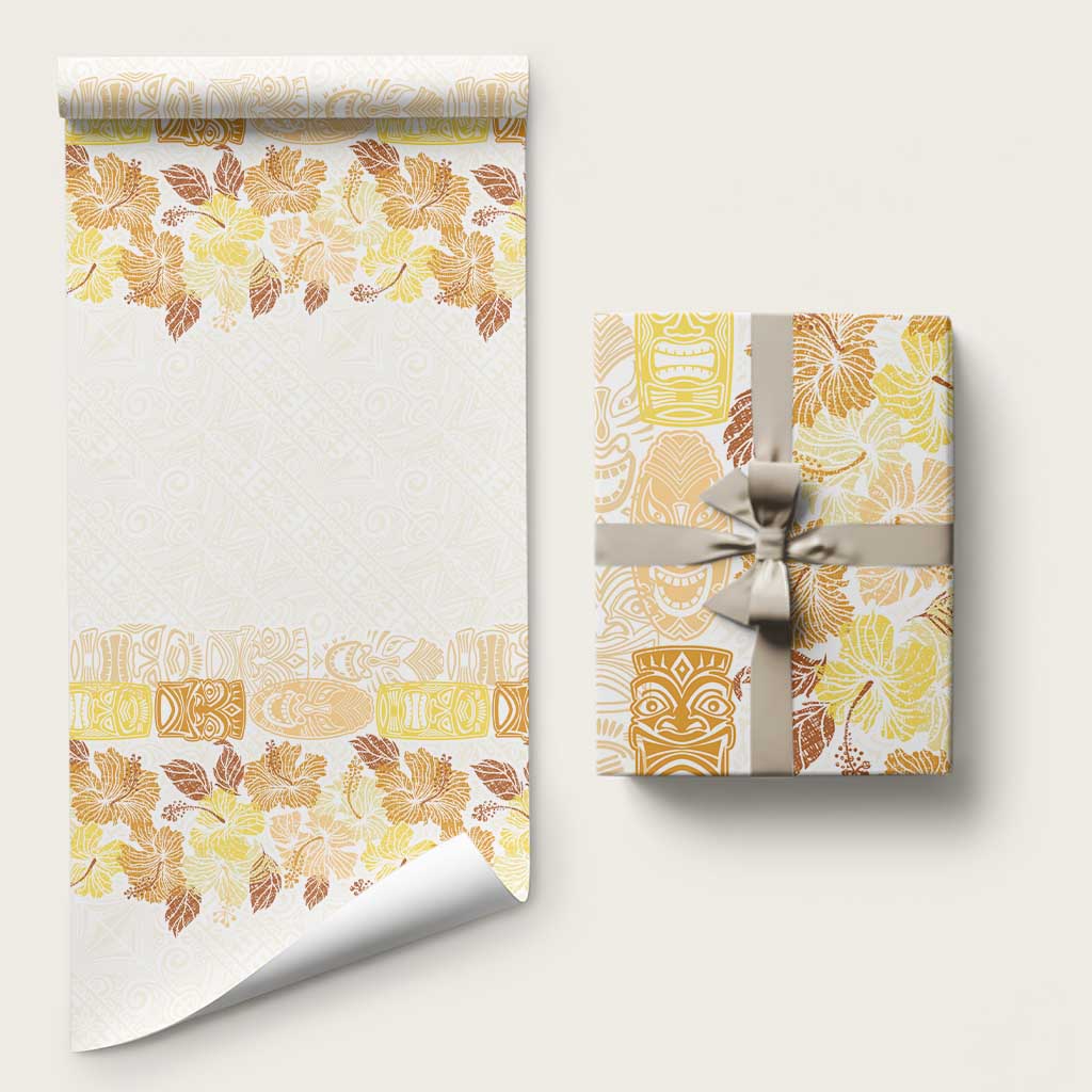 Christmas Aloha Hawaii Tiki Wrapping Paper Hibiscus Autumn Colors LT7 58" × 23" Yellow - Polynesian Pride