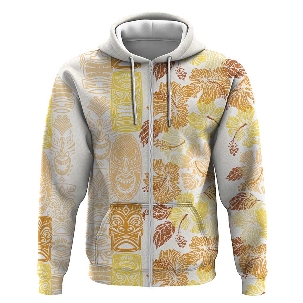 Christmas Aloha Hawaii Tiki Zip Hoodie Hibiscus Autumn Colors LT7 Zip Hoodie Yellow - Polynesian Pride