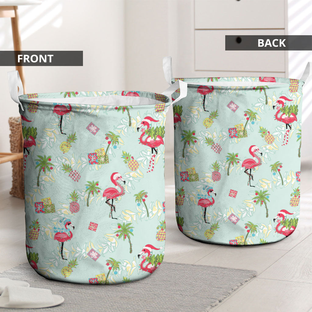 Aloha Hawaii Christmas Seamless Laundry Basket Plumeria Lei