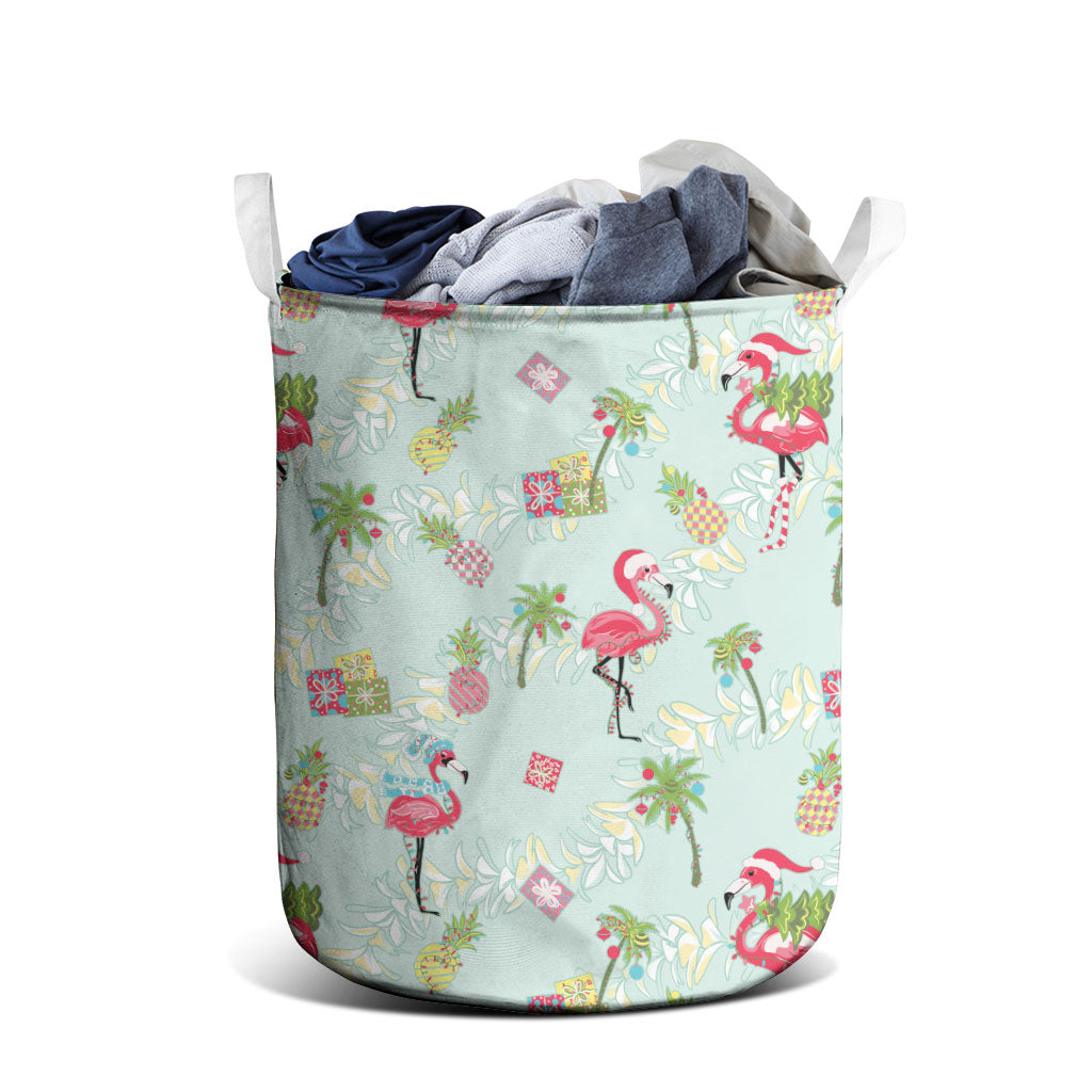 Aloha Hawaii Christmas Seamless Laundry Basket Plumeria Lei