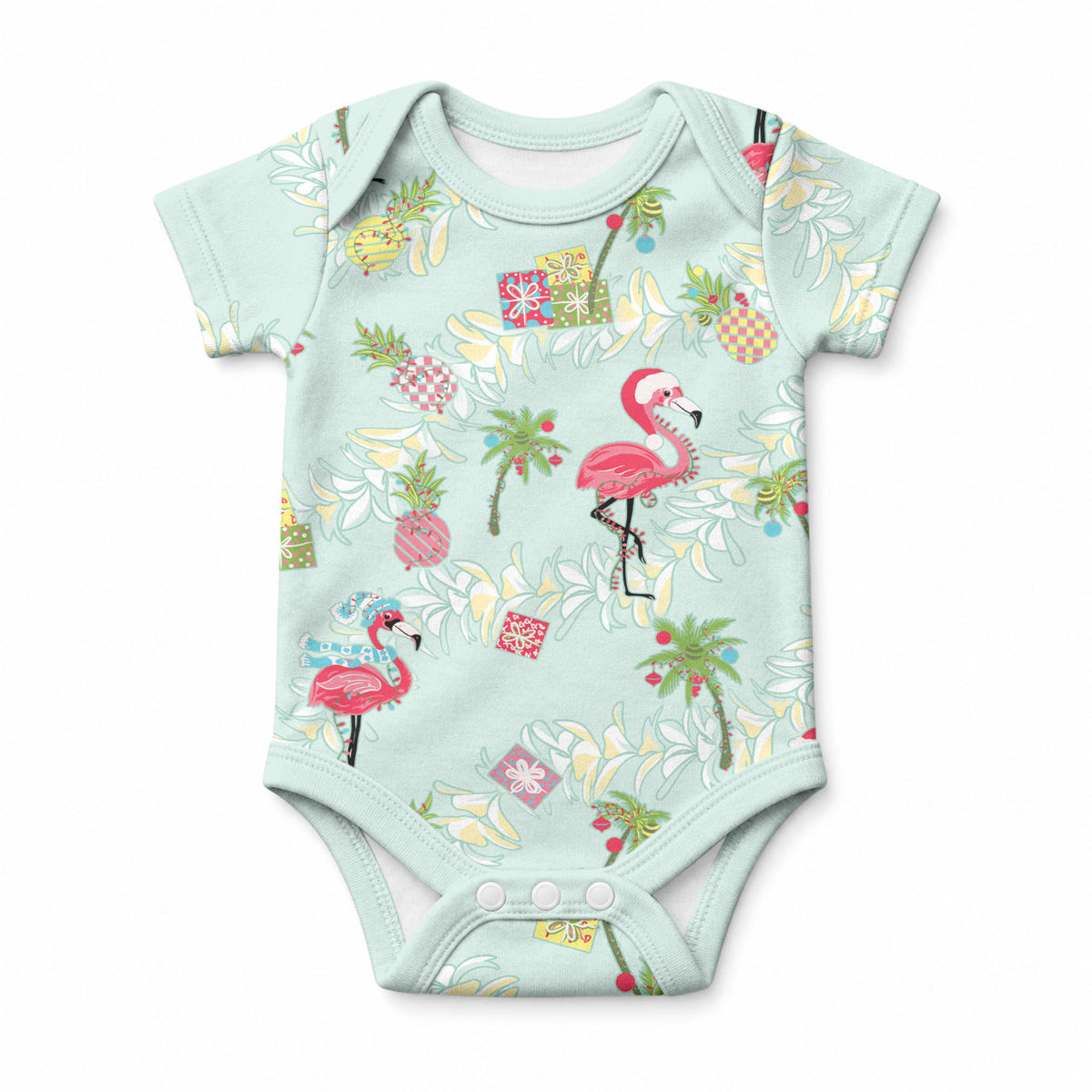 Aloha Hawaii Christmas Seamless Baby Onesie Plumeria Lei LT7 Cerulean - Polynesian Pride