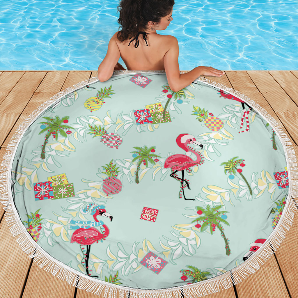 Aloha Hawaii Christmas Seamless Beach Blanket Plumeria Lei