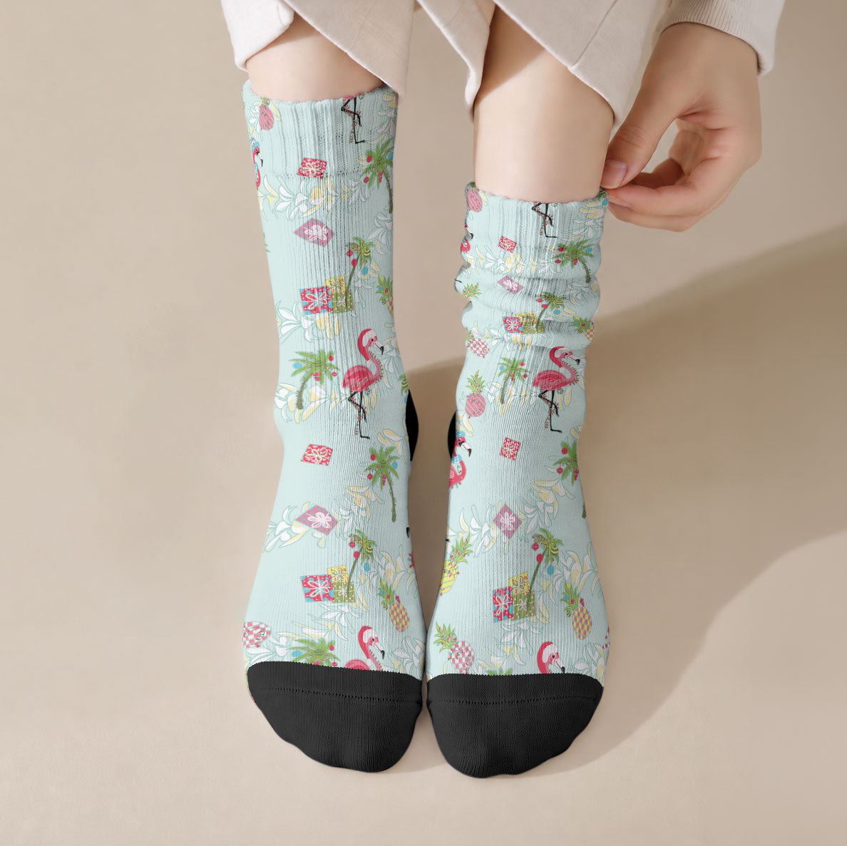 Aloha Hawaii Christmas Seamless Crew Socks Plumeria Lei LT7 Crew Socks Cerulean - Polynesian Pride
