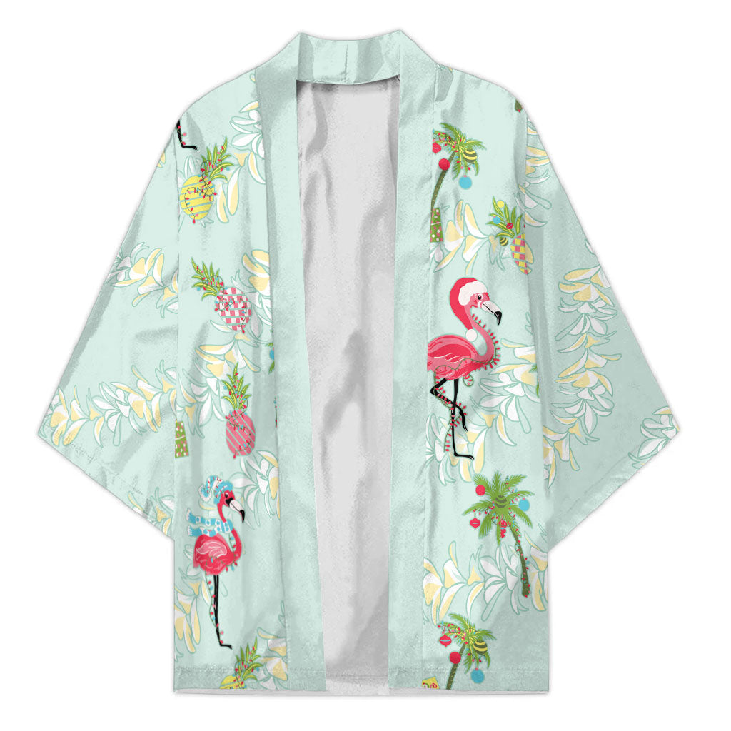 Aloha Hawaii Christmas Seamless Kimono Plumeria Lei