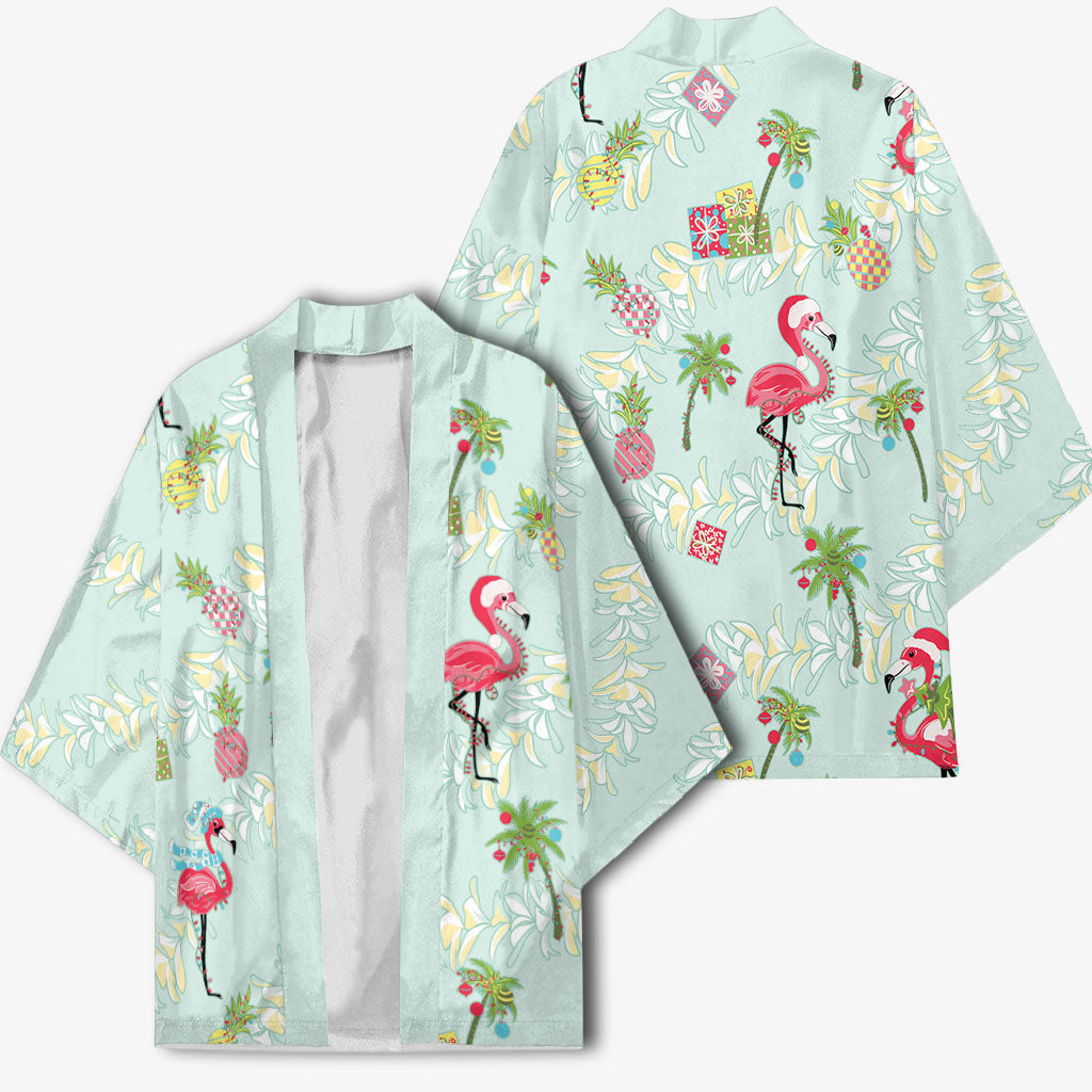 Aloha Hawaii Christmas Seamless Kimono Plumeria Lei