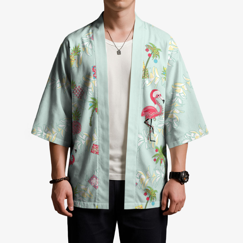 Aloha Hawaii Christmas Seamless Kimono Plumeria Lei