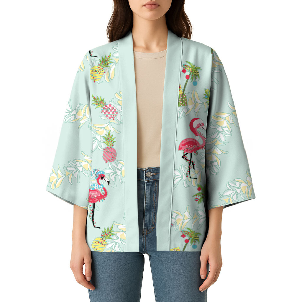 Aloha Hawaii Christmas Seamless Kimono Plumeria Lei
