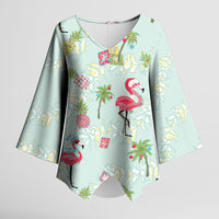 Aloha Hawaii Christmas Seamless Kimono Sleeve Blouse Plumeria Lei LT7 Female Cerulean - Polynesian Pride