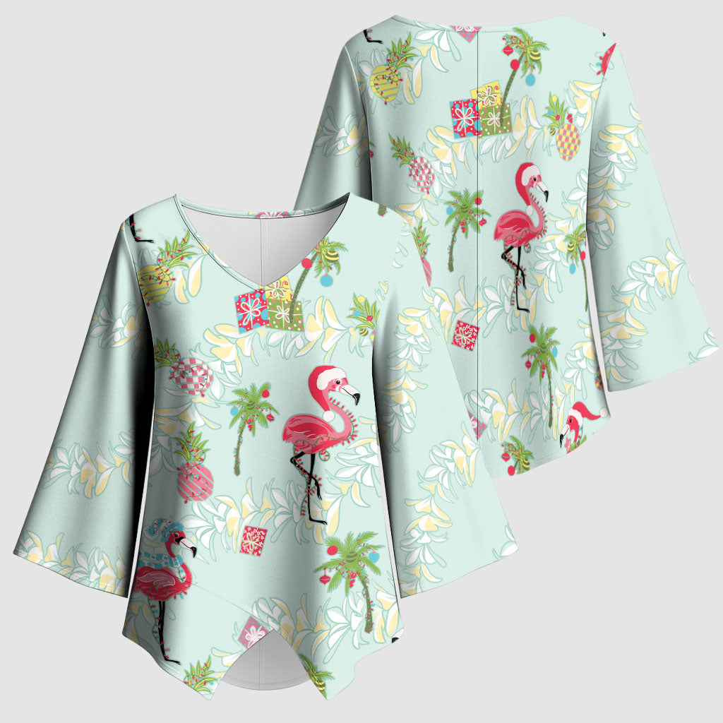 Aloha Hawaii Christmas Seamless Kimono Sleeve Blouse Plumeria Lei LT7 - Polynesian Pride