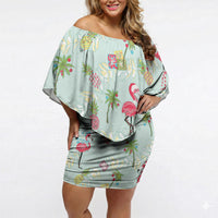 Aloha Hawaii Christmas Seamless Off Shoulder Short Dress Plumeria Lei LT7 Women Cerulean - Polynesian Pride
