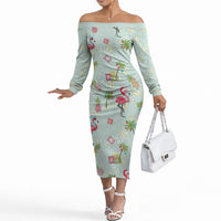 Aloha Hawaii Christmas Seamless Off The Shoulder Long Sleeve Dress Plumeria Lei LT7 Women Cerulean - Polynesian Pride