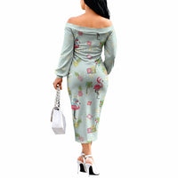 Aloha Hawaii Christmas Seamless Off The Shoulder Long Sleeve Dress Plumeria Lei LT7 - Polynesian Pride