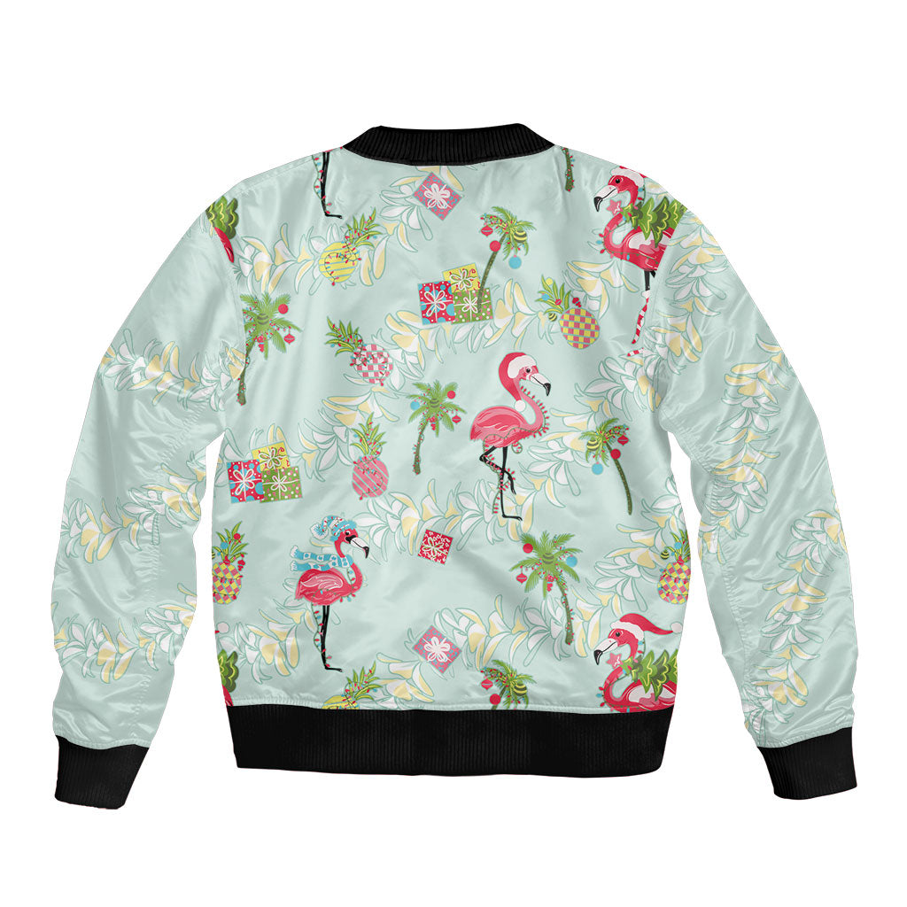 Aloha Hawaii Christmas Seamless Sleeve Zip Bomber Jacket Plumeria Lei