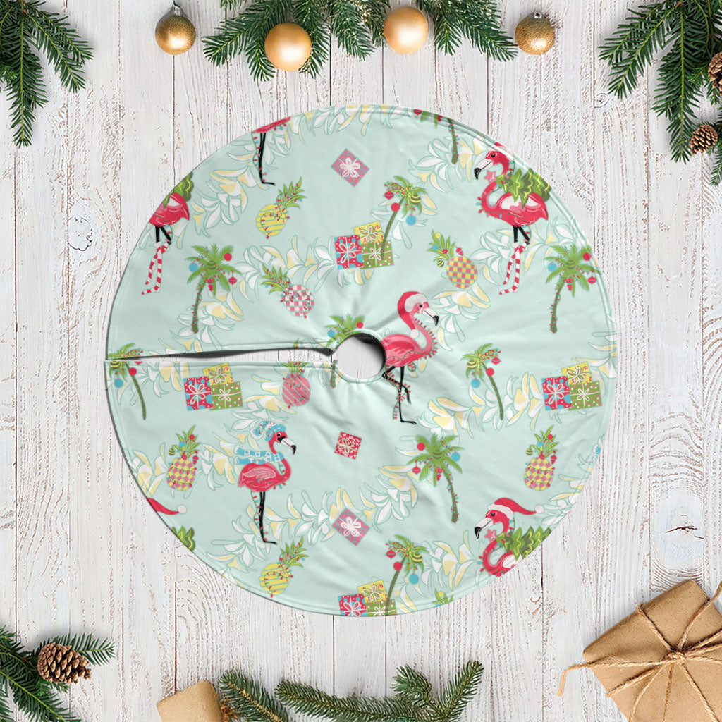 Aloha Hawaii Christmas Seamless Tree Skirt Plumeria Lei