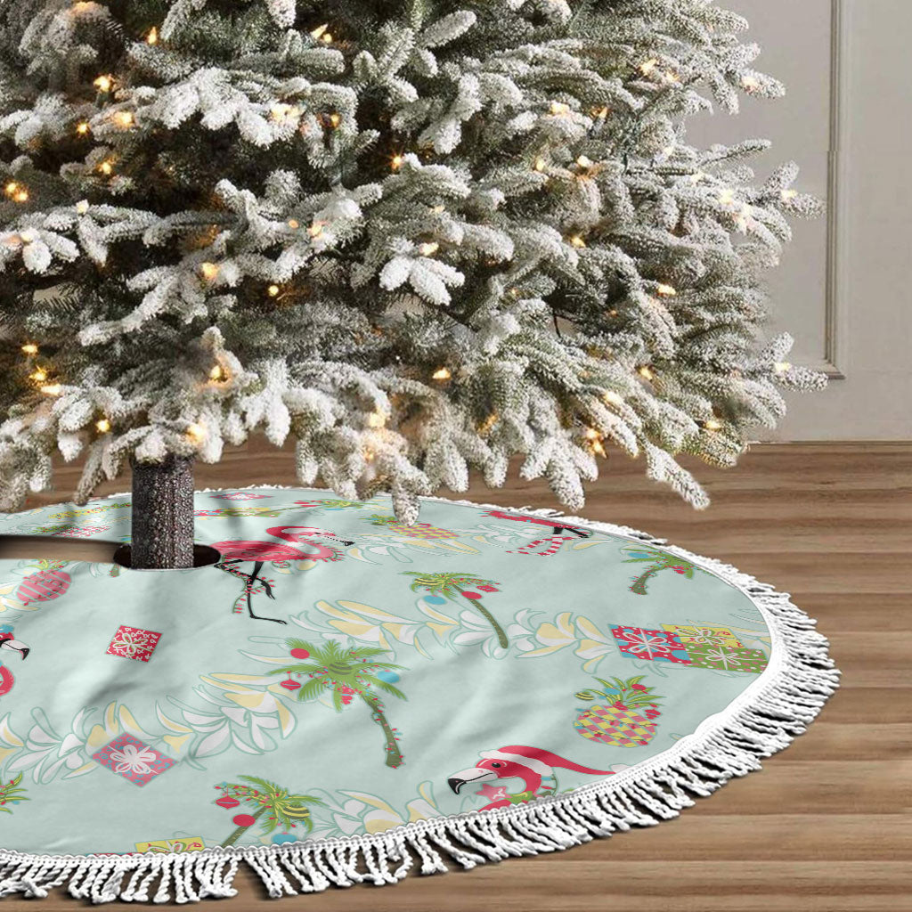 Aloha Hawaii Christmas Seamless Tree Skirt Plumeria Lei