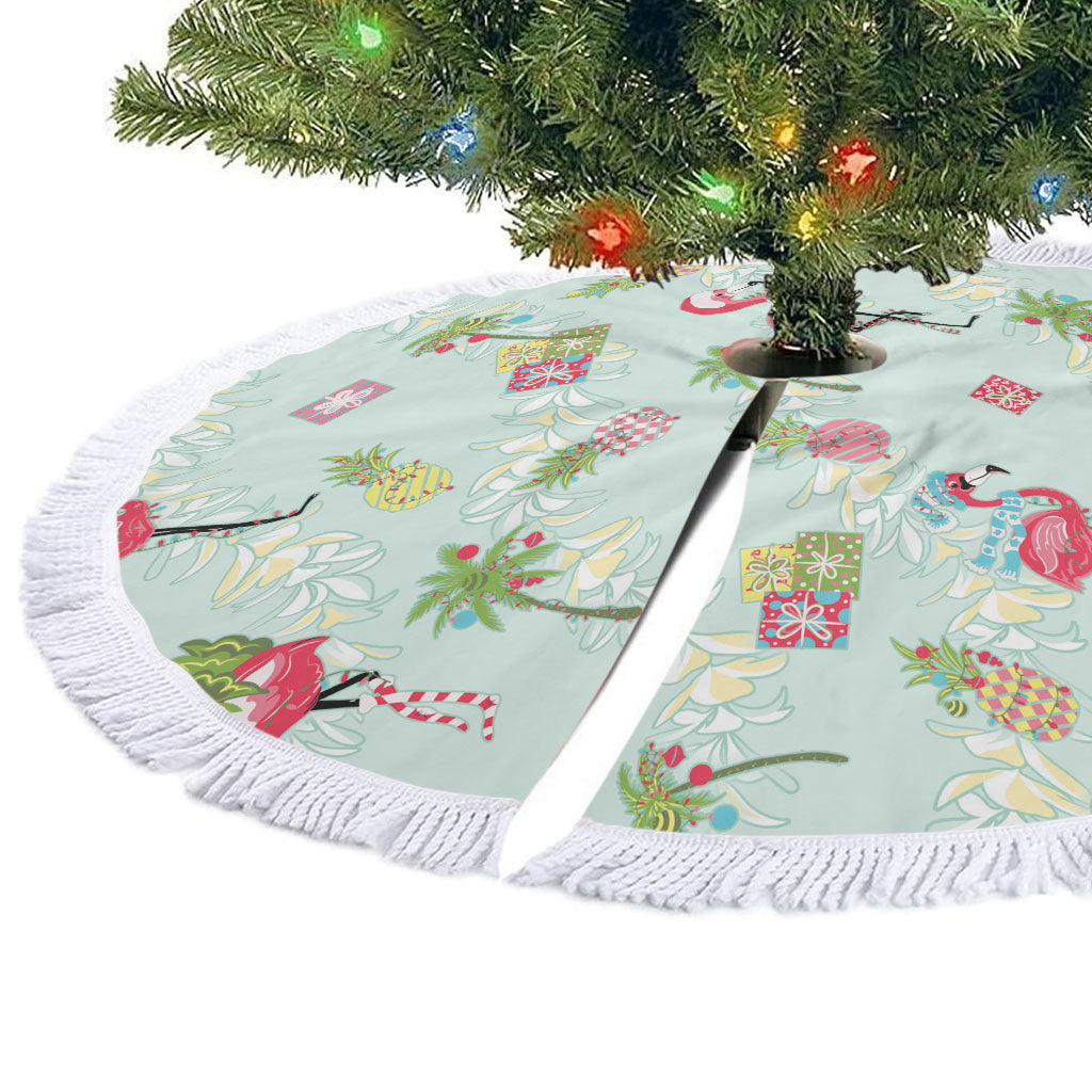Aloha Hawaii Christmas Seamless Tree Skirt Plumeria Lei