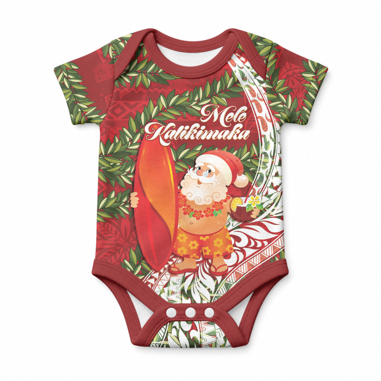 Mele Kalikimaka Hawaii Christmas Maile Lei Baby Onesie Tropical Santa