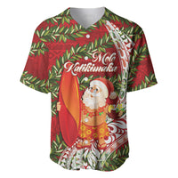 Mele Kalikimaka Hawaii Christmas Maile Lei Baseball Jersey Tropical Santa LT7 Red - Polynesian Pride