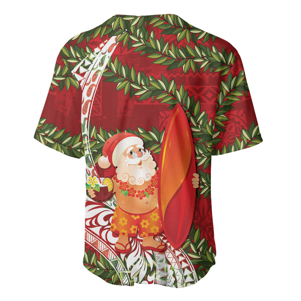 Mele Kalikimaka Hawaii Christmas Maile Lei Baseball Jersey Tropical Santa LT7 - Polynesian Pride