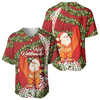 Mele Kalikimaka Hawaii Christmas Maile Lei Baseball Jersey Tropical Santa LT7 - Polynesian Pride