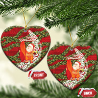 Mele Kalikimaka Hawaii Christmas Maile Lei Ceramic Ornament Tropical Santa LT7 Heart Red - Polynesian Pride