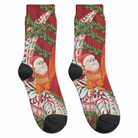 Mele Kalikimaka Hawaii Christmas Maile Lei Crew Socks Tropical Santa LT7 - Polynesian Pride