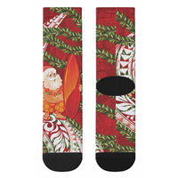 Mele Kalikimaka Hawaii Christmas Maile Lei Crew Socks Tropical Santa LT7 - Polynesian Pride