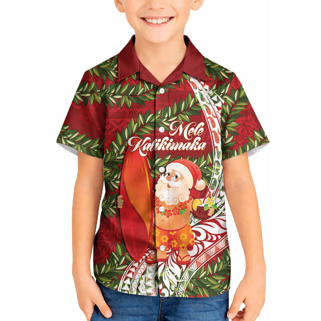 Mele Kalikimaka Hawaii Christmas Maile Lei Kid Hawaiian Shirt Tropical Santa LT7 Kid Red - Polynesian Pride