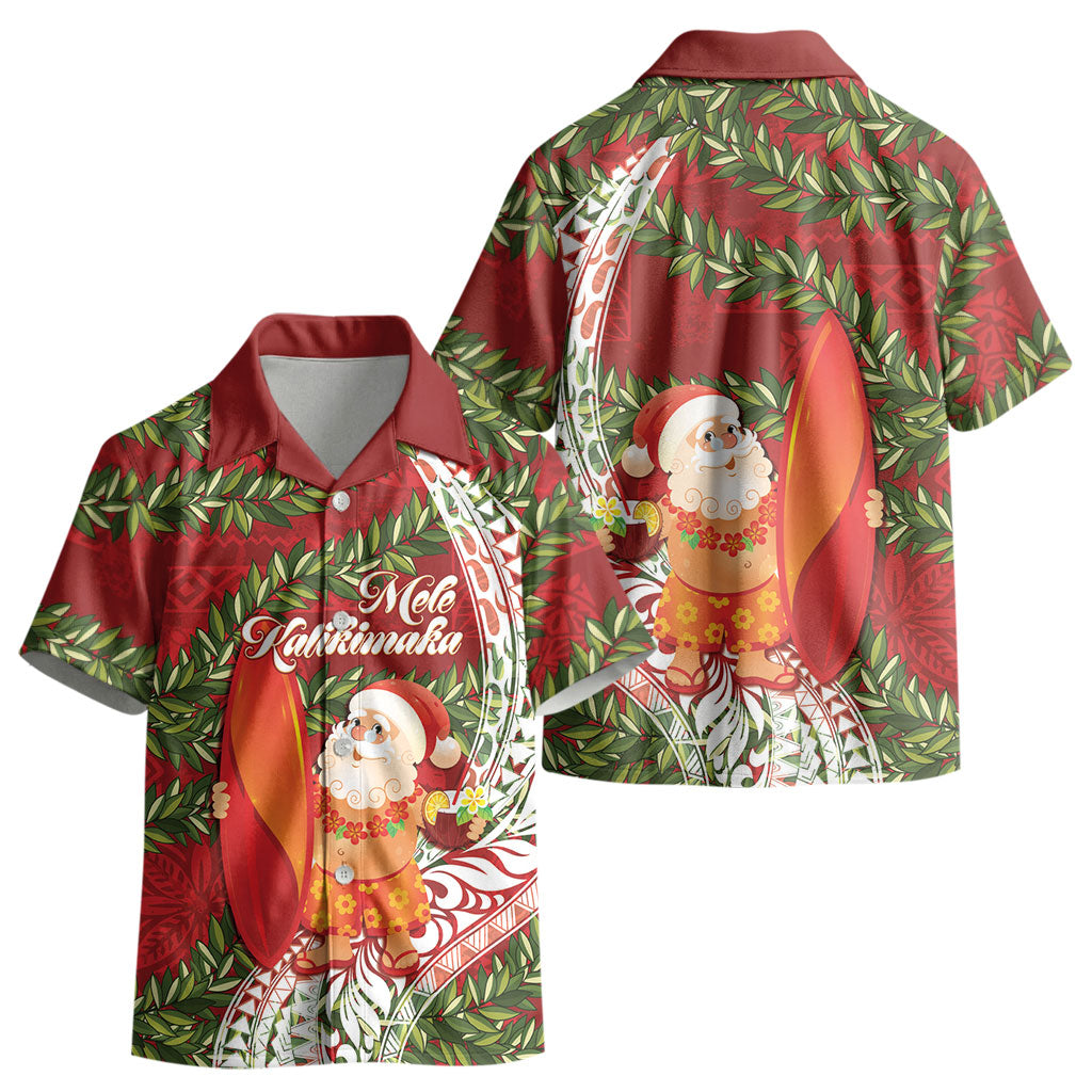 Mele Kalikimaka Hawaii Christmas Maile Lei Kid Hawaiian Shirt Tropical Santa LT7 - Polynesian Pride
